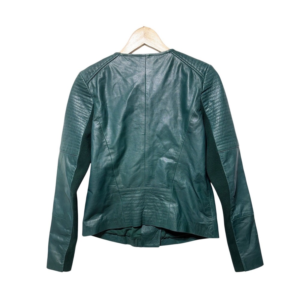 Trouve Emerald Green Leather Moto Jacket Quilted Shoulder Asymmetrical Zip S - Picture 3 of 12